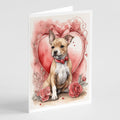 Staffordshire Bull Terrier Valentine Roses Greeting Cards Pack of 8 Blank Cards with Envelopes Whimsical A7 Size 5x7