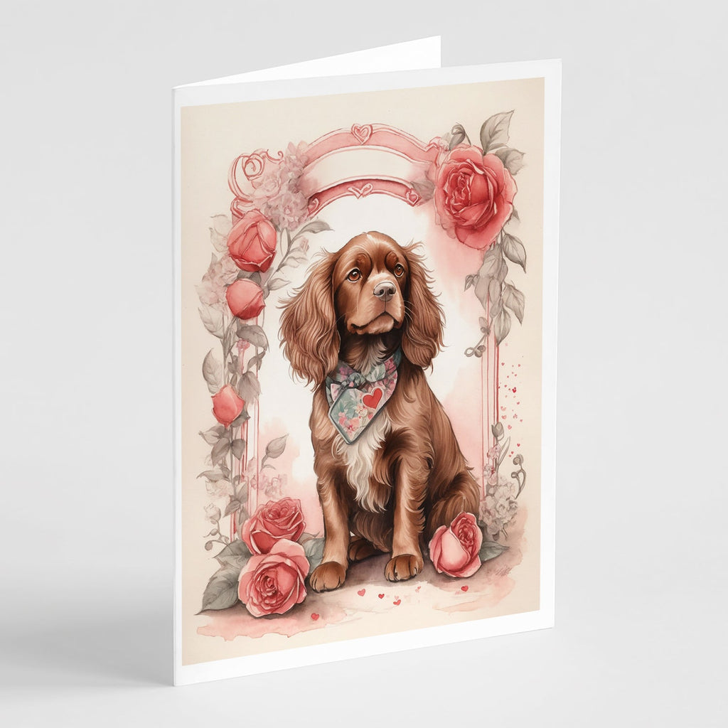 Sussex Spaniel Valentine Roses Greeting Cards Pack of 8 Blank Cards with Envelopes Whimsical A7 Size 5x7