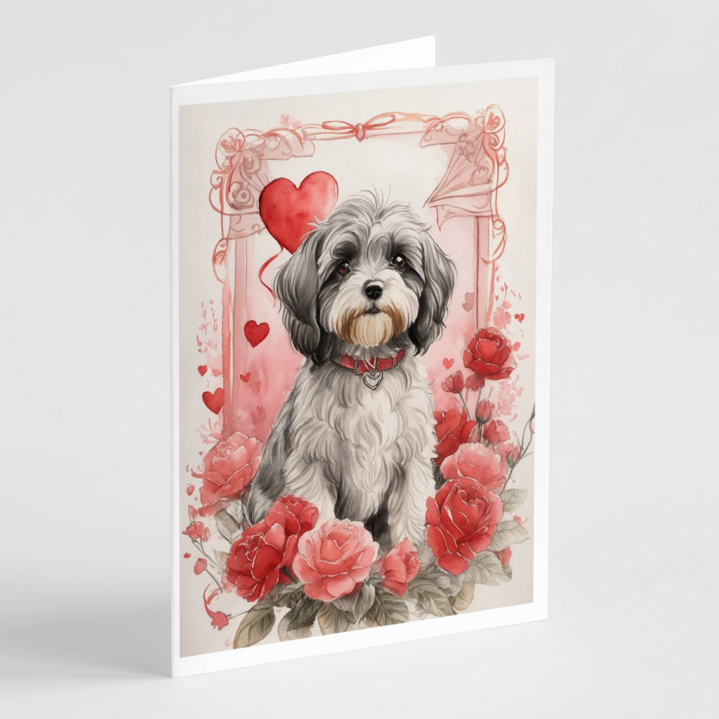 Tibetan Terrier Valentine Roses Greeting Cards Pack of 8 Blank Cards with Envelopes Whimsical A7 Size 5x7
