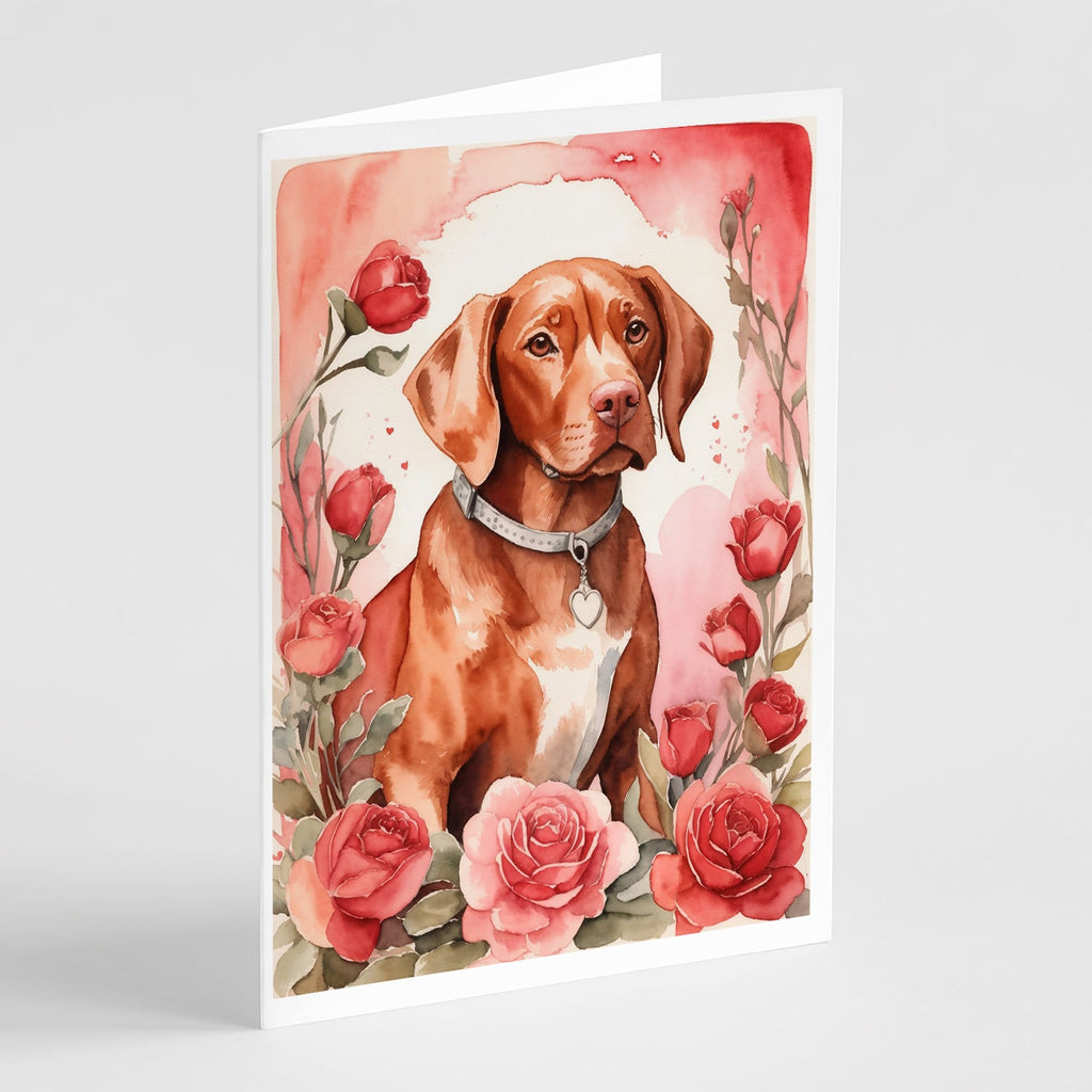 Vizsla Valentine Roses Greeting Cards Pack of 8 Blank Cards with Envelopes Whimsical A7 Size 5x7