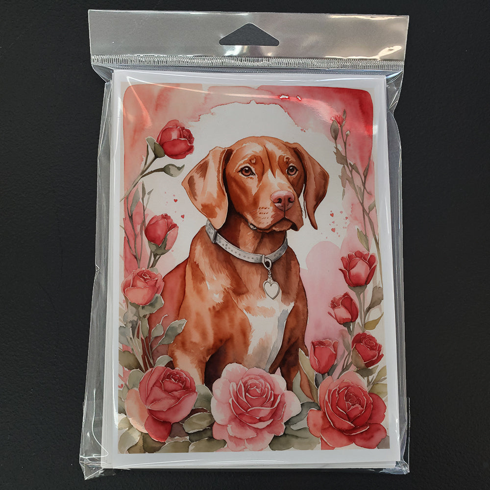 Vizsla Valentine Roses Greeting Cards Pack of 8 Blank Cards with Envelopes Whimsical A7 Size 5x7