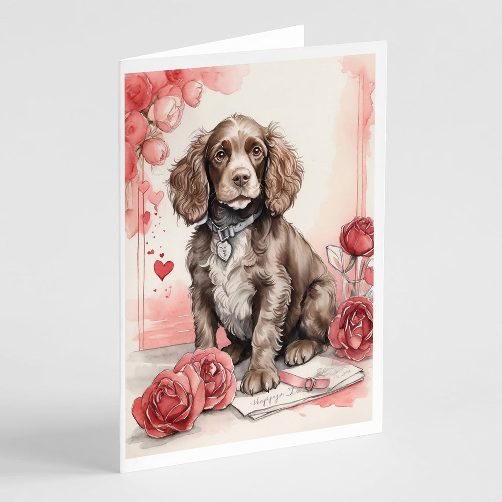Water Spaniel Valentine Roses Greeting Cards Pack of 8 Blank Cards with Envelopes Whimsical A7 Size 5x7