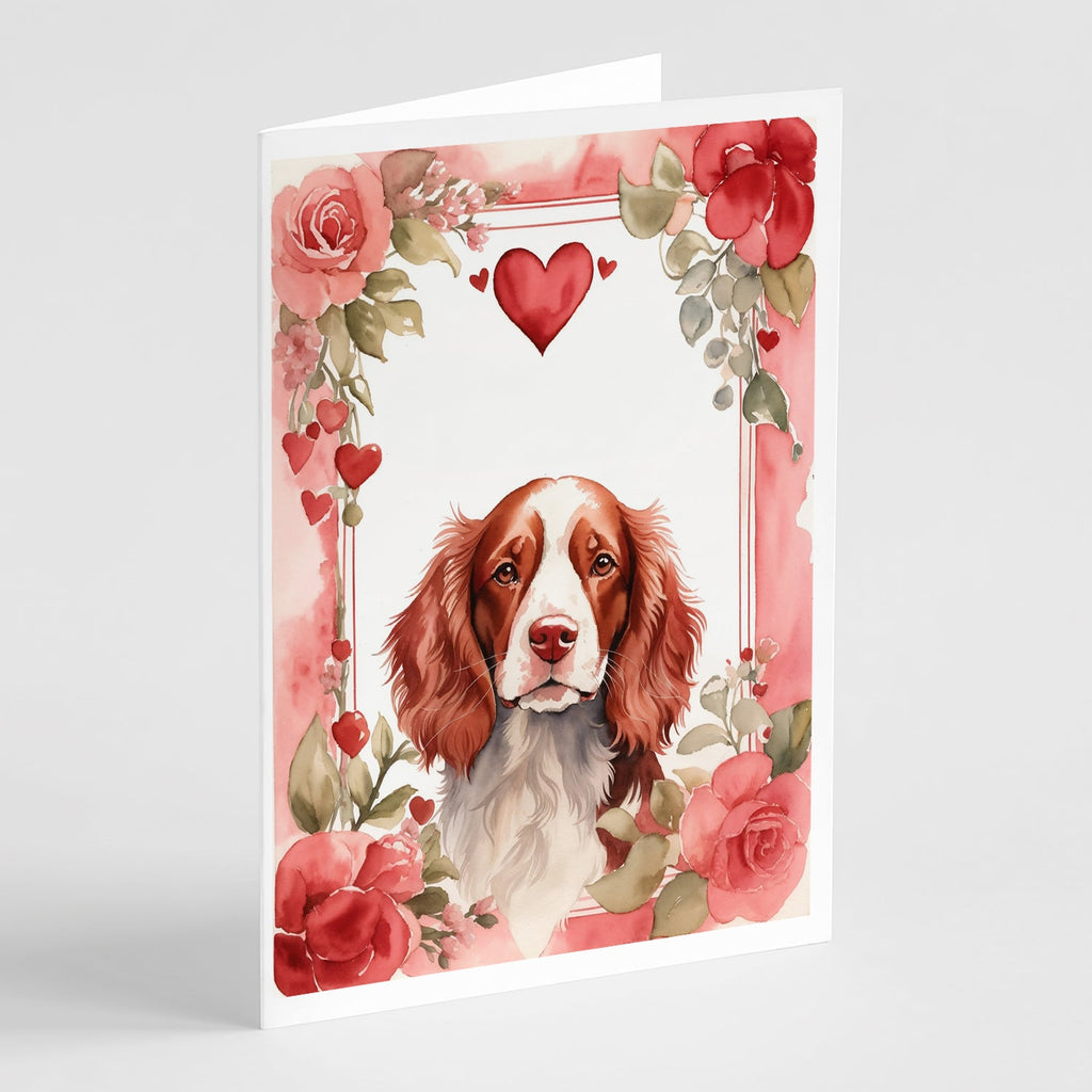 Welsh Springer Spaniel Valentine Roses Greeting Cards Pack of 8 Blank Cards with Envelopes Whimsical A7 Size 5x7