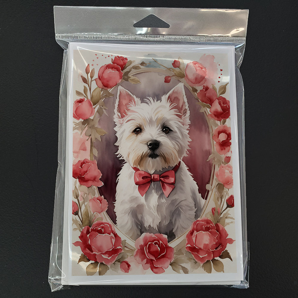 Westie Terrier Valentine Roses Greeting Cards Pack of 8 Blank Cards with Envelopes Whimsical A7 Size 5x7