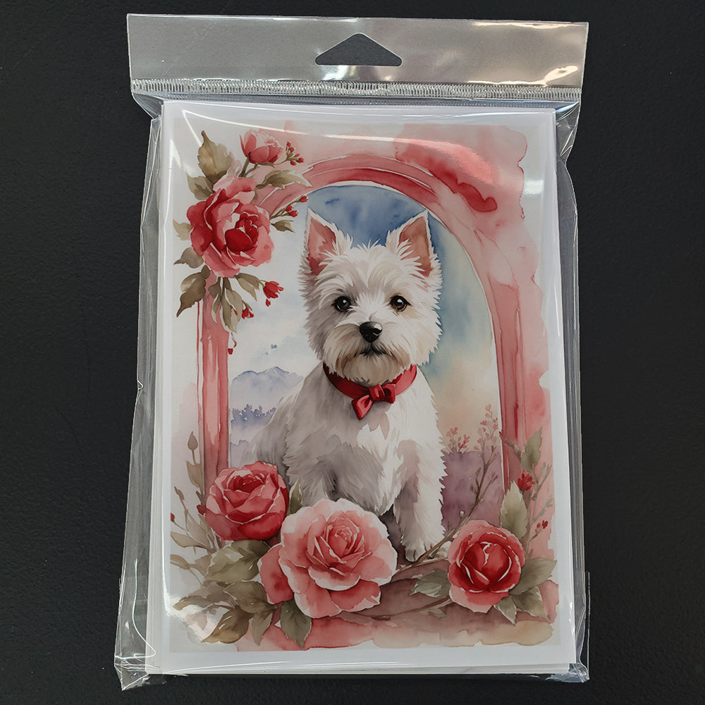 Westie Terrier Valentine Roses Greeting Cards Pack of 8 Blank Cards with Envelopes Whimsical A7 Size 5x7