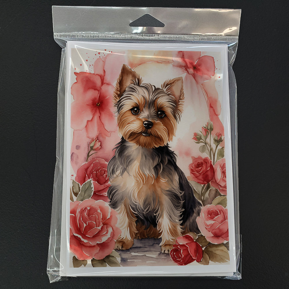 Yorkshire Terrier Valentine Roses Greeting Cards Pack of 8 Blank Cards with Envelopes Whimsical A7 Size 5x7