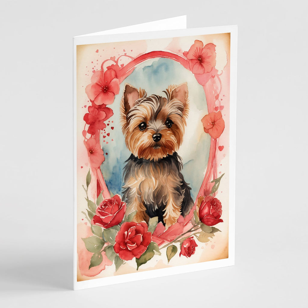Yorkshire Terrier Valentine Roses Greeting Cards Pack of 8 Blank Cards with Envelopes Whimsical A7 Size 5x7