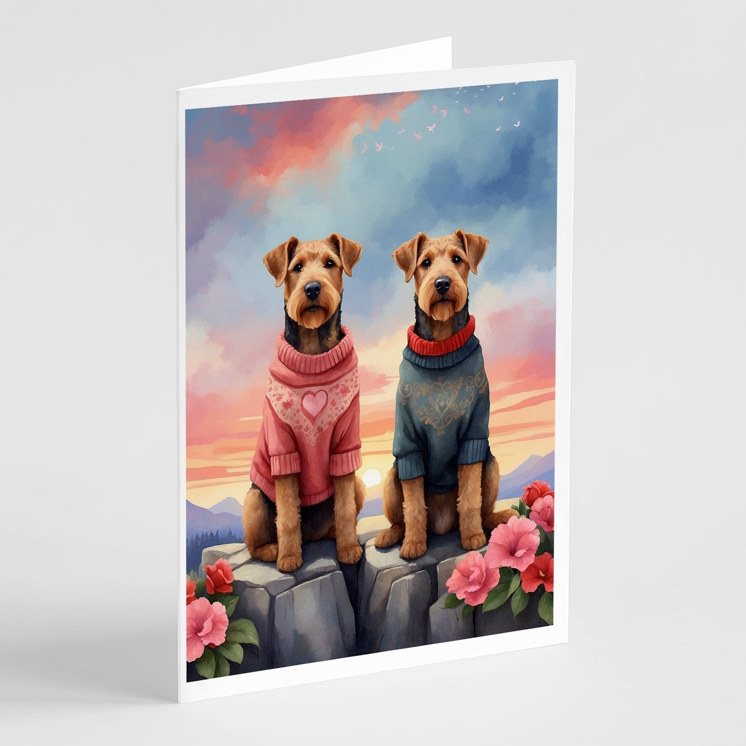 Airedale Terrier Two Hearts Greeting Cards Pack of 8 Blank Cards with Envelopes Whimsical A7 Size 5x7