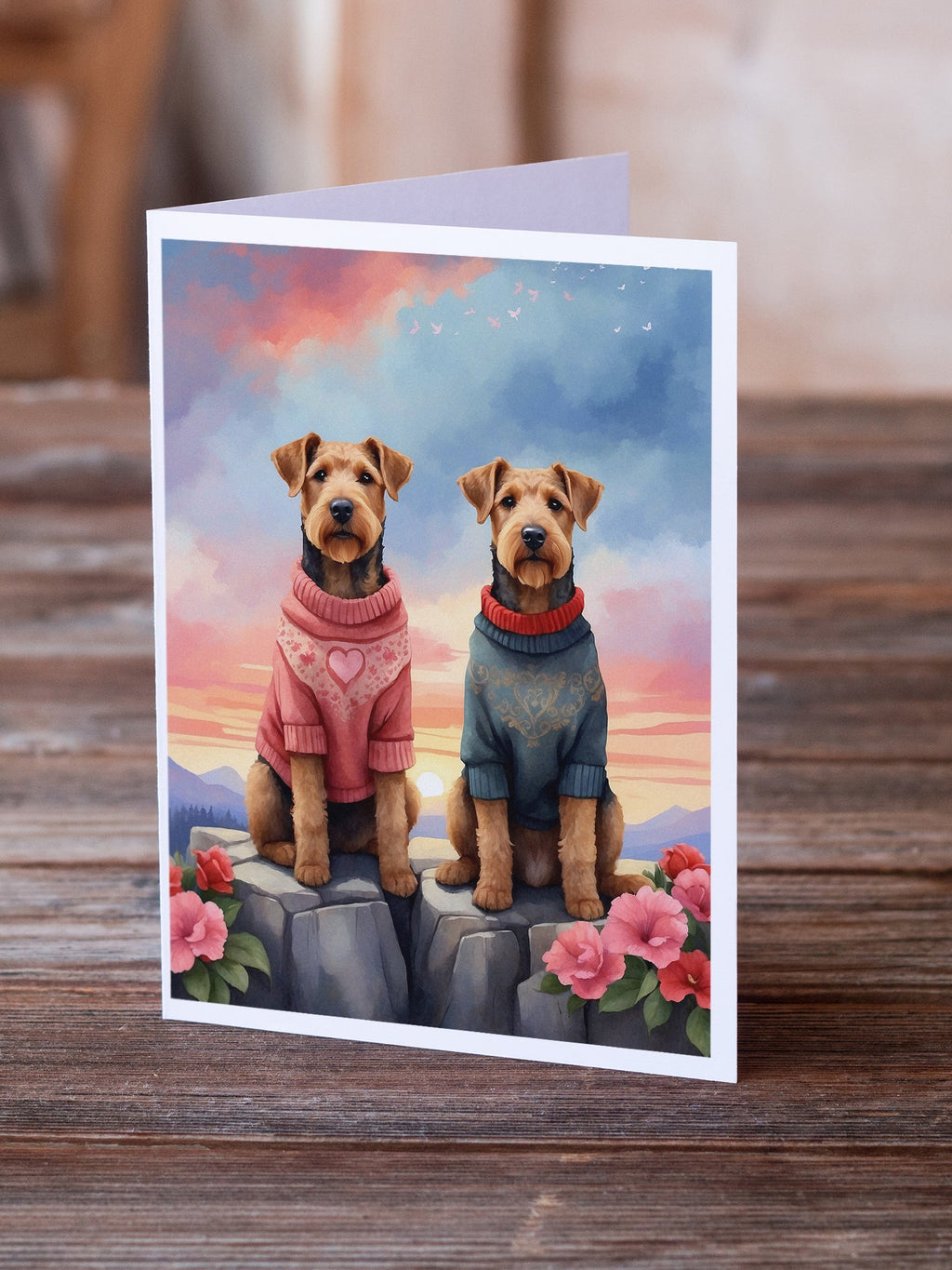Airedale Terrier Two Hearts Greeting Cards Pack of 8 Blank Cards with Envelopes Whimsical A7 Size 5x7
