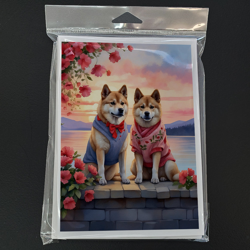 Akita Two Hearts Greeting Cards Pack of 8 Blank Cards with Envelopes Whimsical A7 Size 5x7
