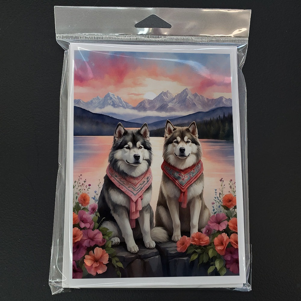 Alaskan Malamute Two Hearts Greeting Cards Pack of 8 Blank Cards with Envelopes Whimsical A7 Size 5x7