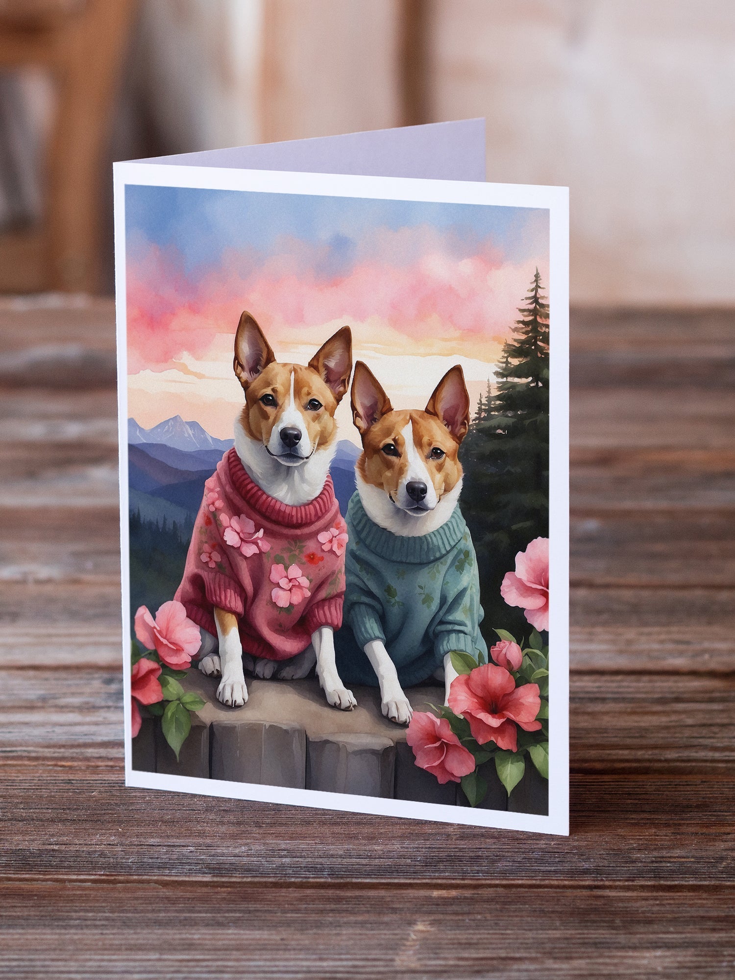 Basenji Two Hearts Greeting Cards Pack of 8 Blank Cards with Envelopes Whimsical A7 Size 5x7