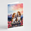 Basset Hound Two Hearts Greeting Cards Pack of 8 Blank Cards with Envelopes Whimsical A7 Size 5x7
