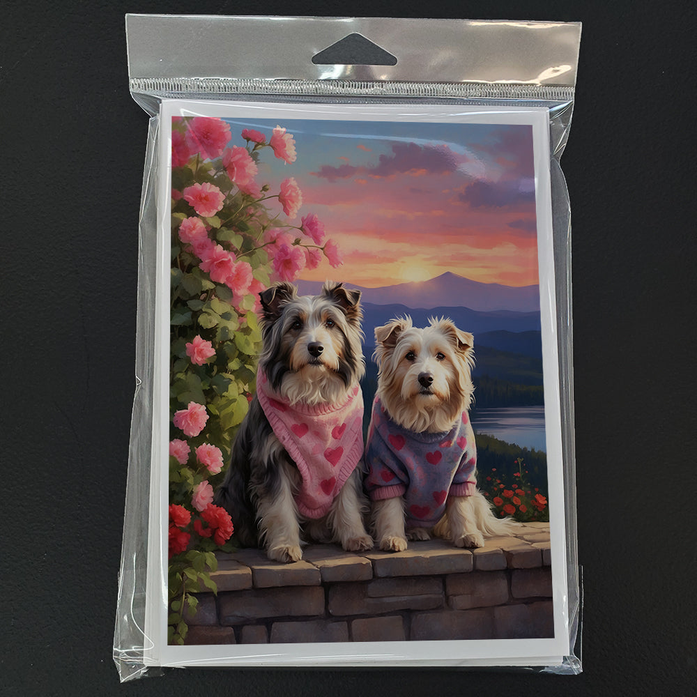 Bearded Collie Two Hearts Greeting Cards Pack of 8 Blank Cards with Envelopes Whimsical A7 Size 5x7