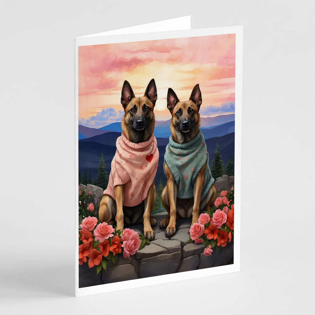 Belgian Malinois Two Hearts Greeting Cards Pack of 8 Blank Cards with Envelopes Whimsical A7 Size 5x7