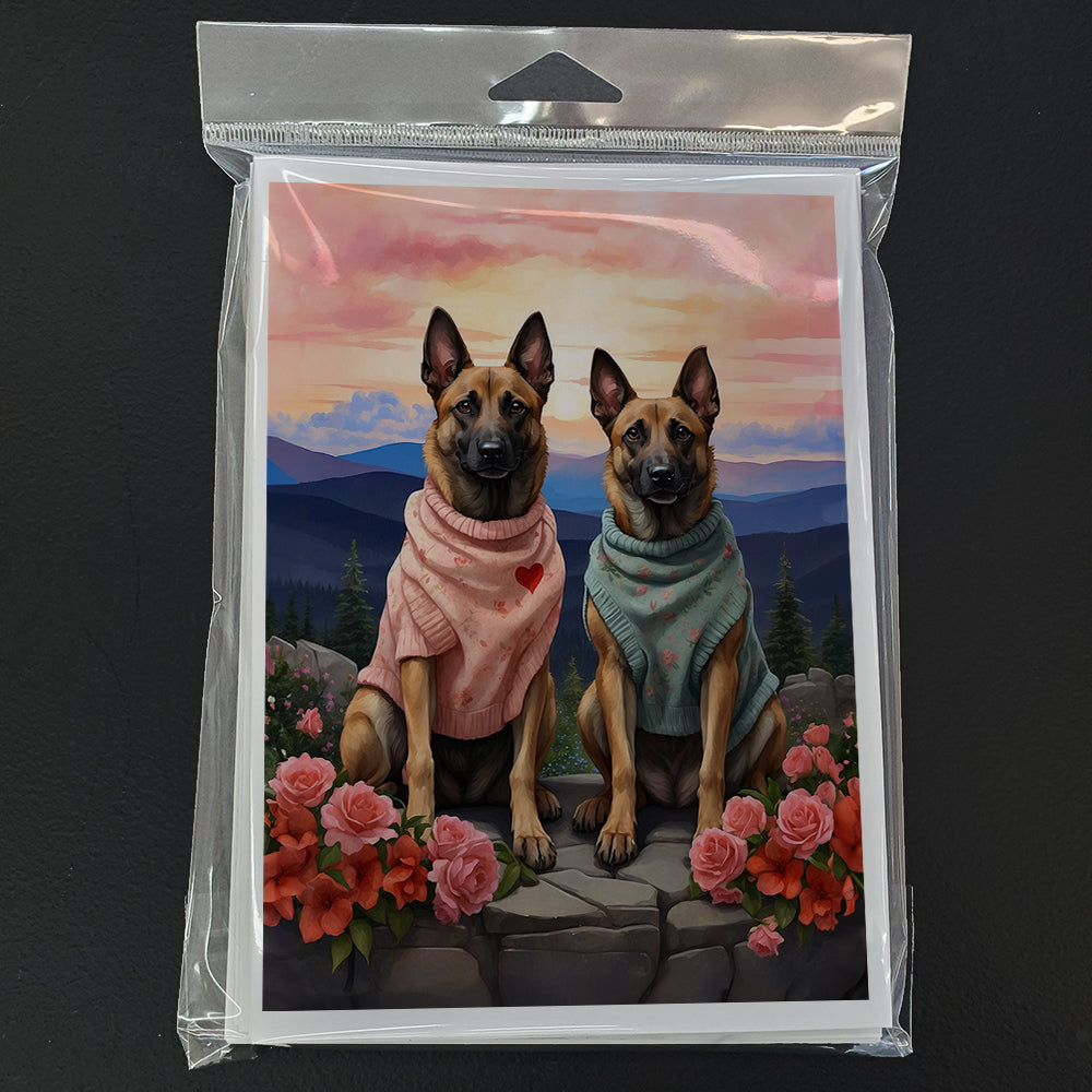 Belgian Malinois Two Hearts Greeting Cards Pack of 8 Blank Cards with Envelopes Whimsical A7 Size 5x7