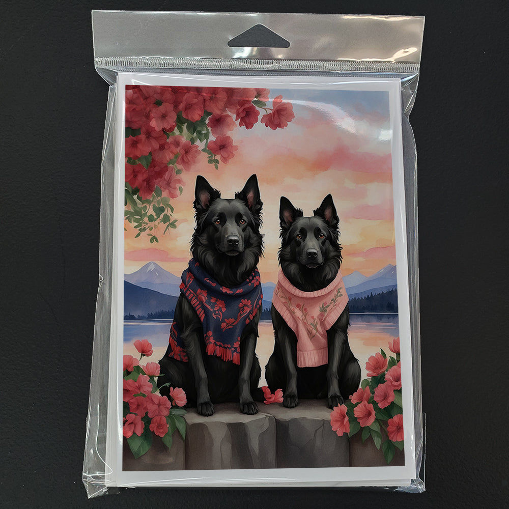 Belgian Sheepdog Two Hearts Greeting Cards Pack of 8 Blank Cards with Envelopes Whimsical A7 Size 5x7