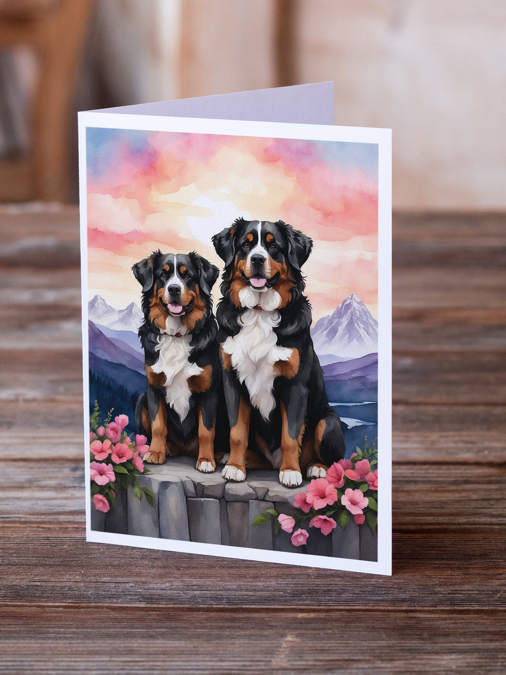 Bernese Mountain Dog Two Hearts Greeting Cards Pack of 8 Blank Cards with Envelopes Whimsical A7 Size 5x7