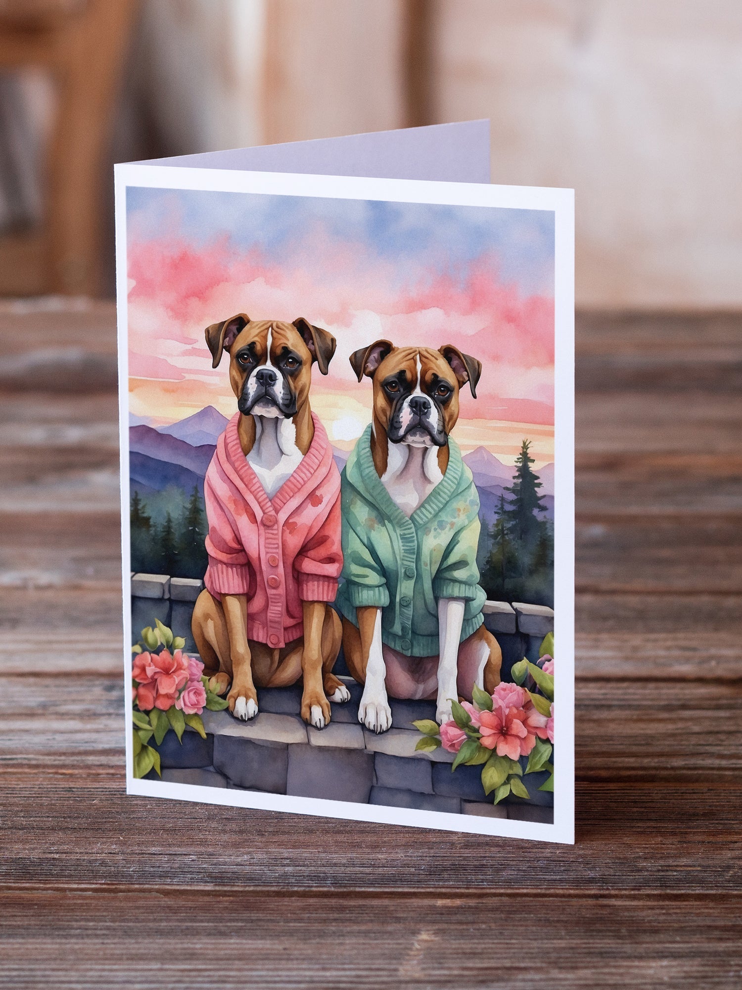 Boxer Two Hearts Greeting Cards Pack of 8 Blank Cards with Envelopes Whimsical A7 Size 5x7