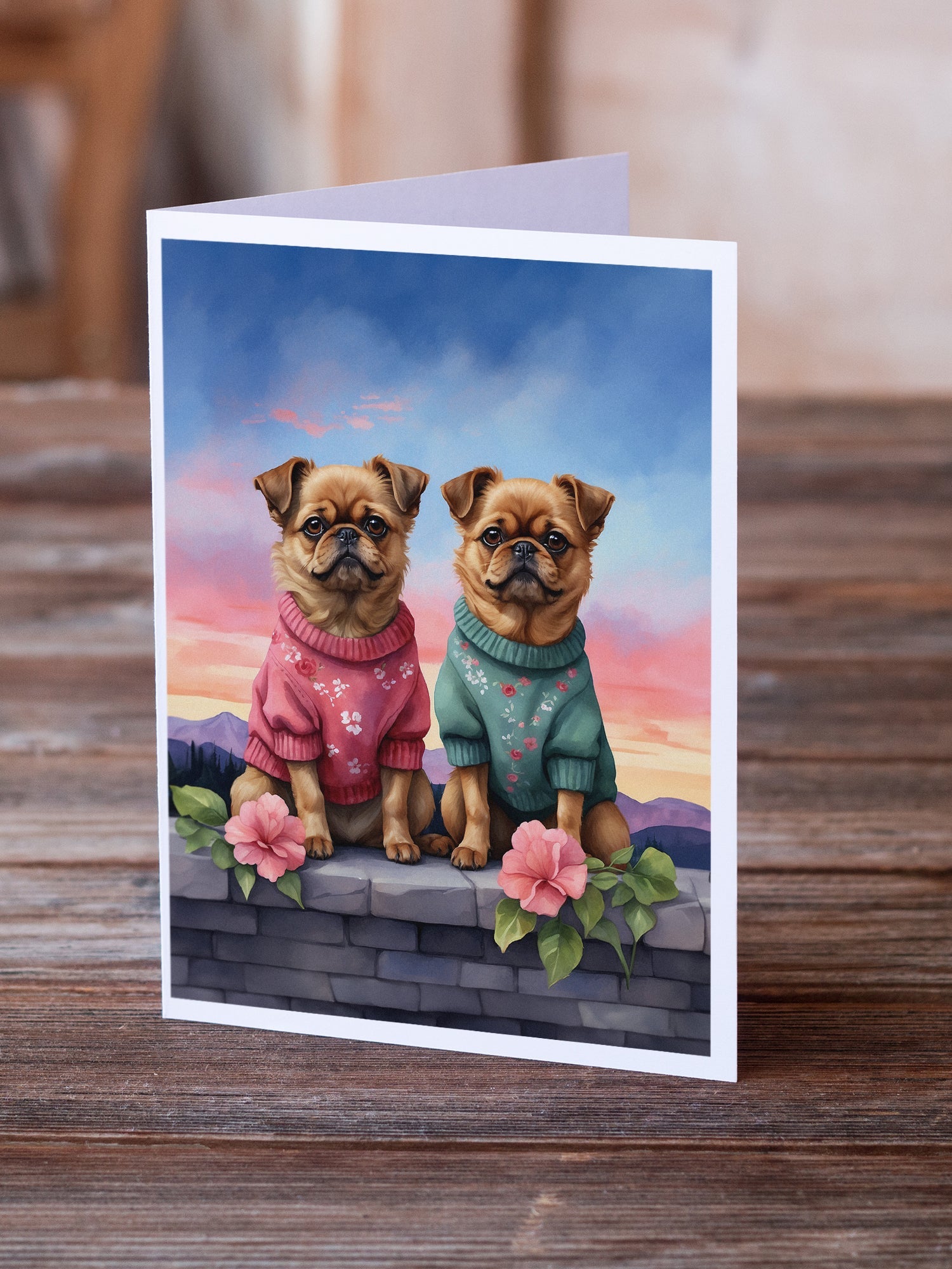Brussels Griffon Two Hearts Greeting Cards Pack of 8 Blank Cards with Envelopes Whimsical A7 Size 5x7