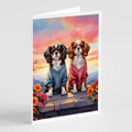 Cavalier Spaniel Two Hearts Greeting Cards Pack of 8 Blank Cards with Envelopes Whimsical A7 Size 5x7