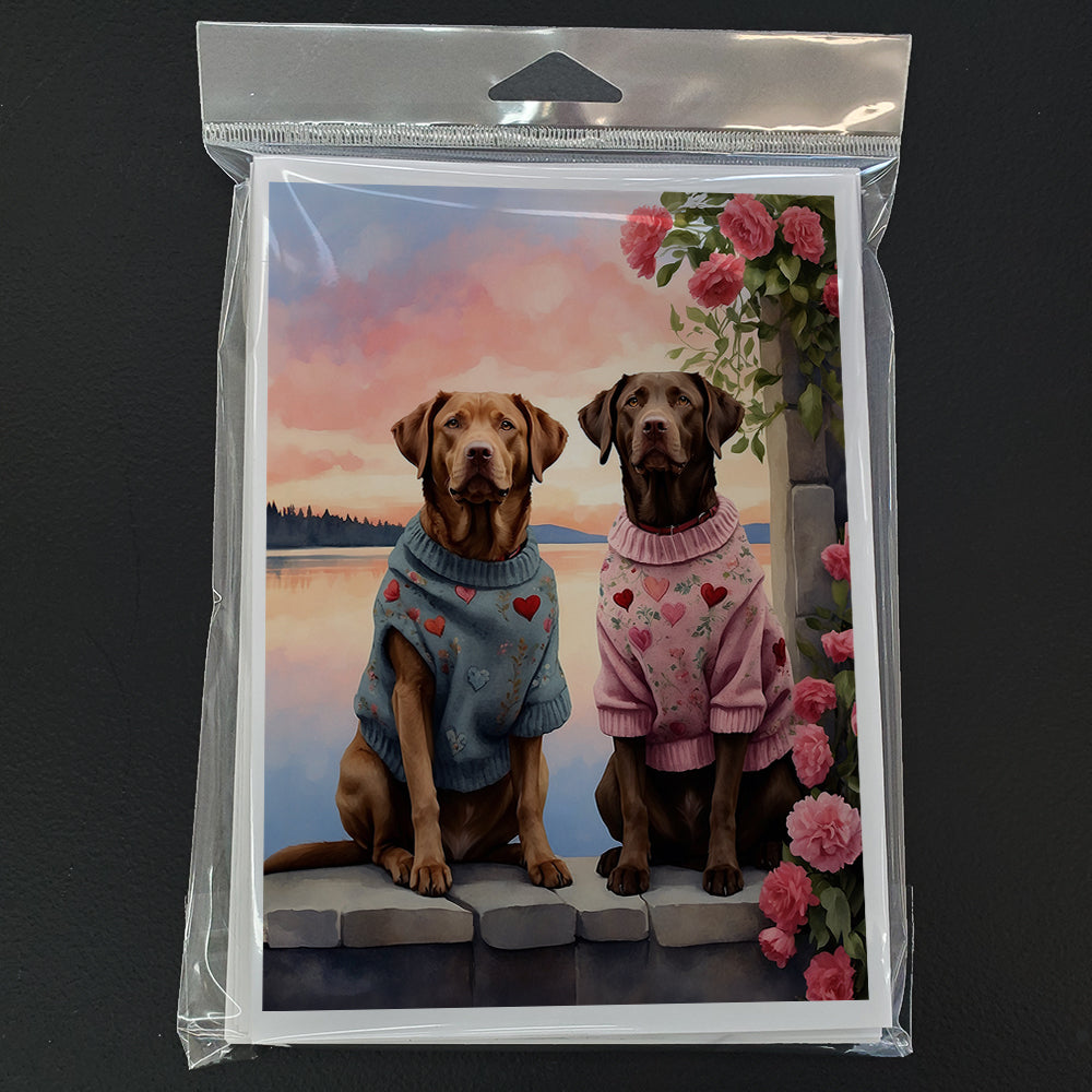 Chesapeake Bay Retriever Two Hearts Greeting Cards Pack of 8 Blank Cards with Envelopes Whimsical A7 Size 5x7