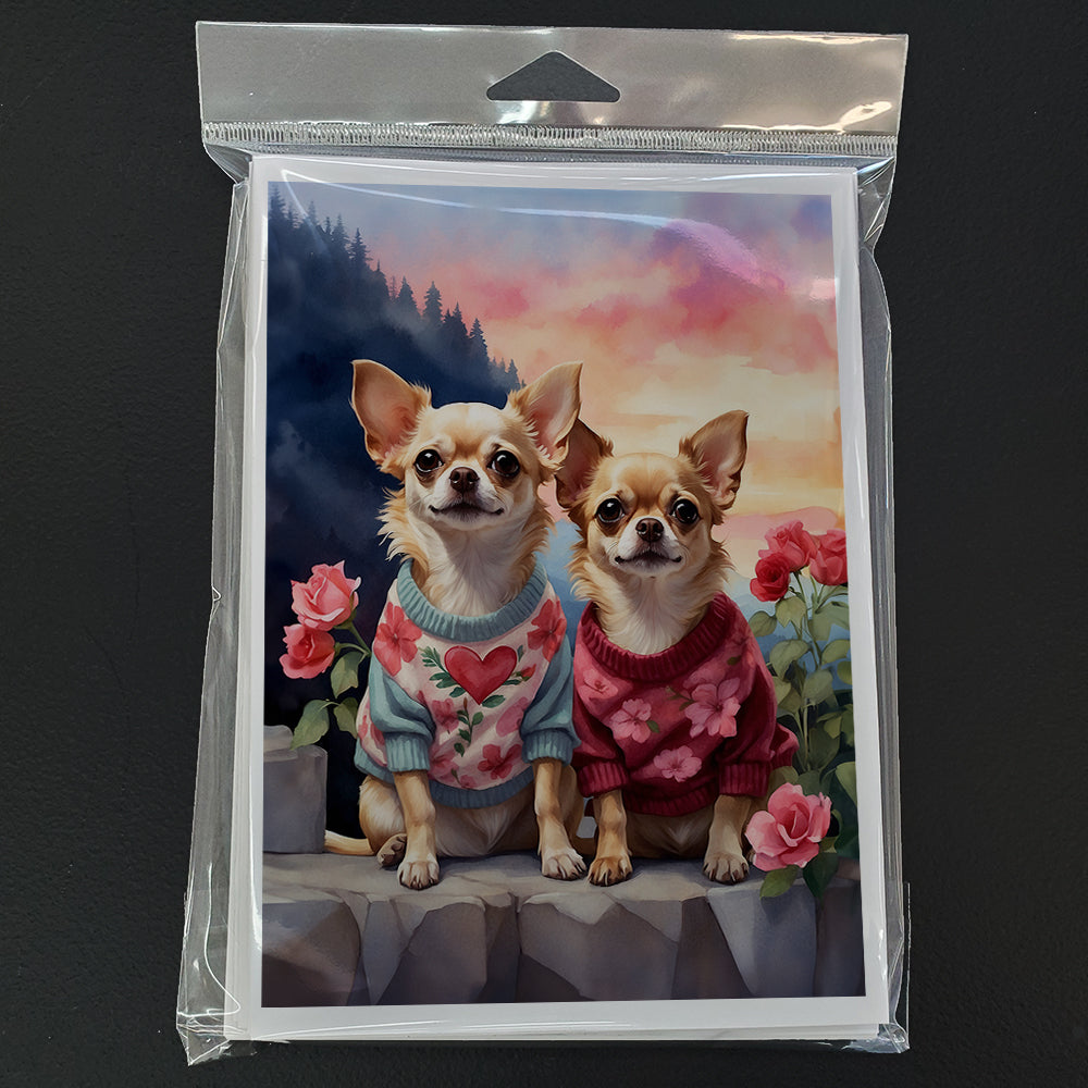 Chihuahua Two Hearts Greeting Cards Pack of 8 Blank Cards with Envelopes Whimsical A7 Size 5x7