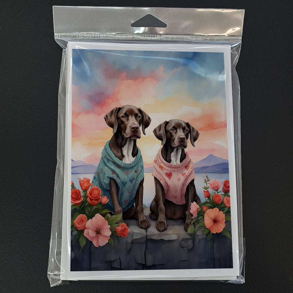 German Shorthaired Pointer Two Hearts Greeting Cards Pack of 8 Blank Cards with Envelopes Whimsical A7 Size 5x7