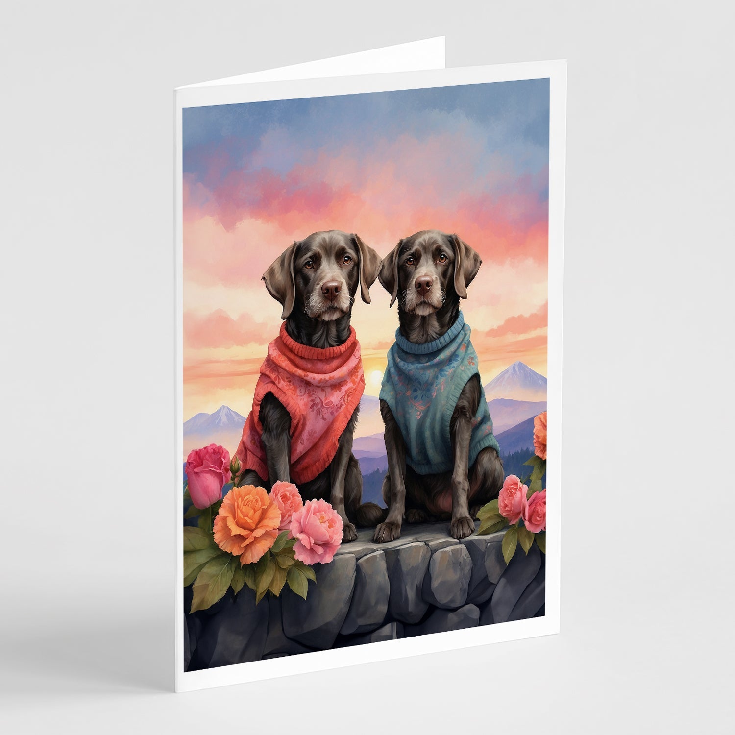 German Wirehaired Pointer Two Hearts Greeting Cards Pack of 8 Blank Cards with Envelopes Whimsical A7 Size 5x7