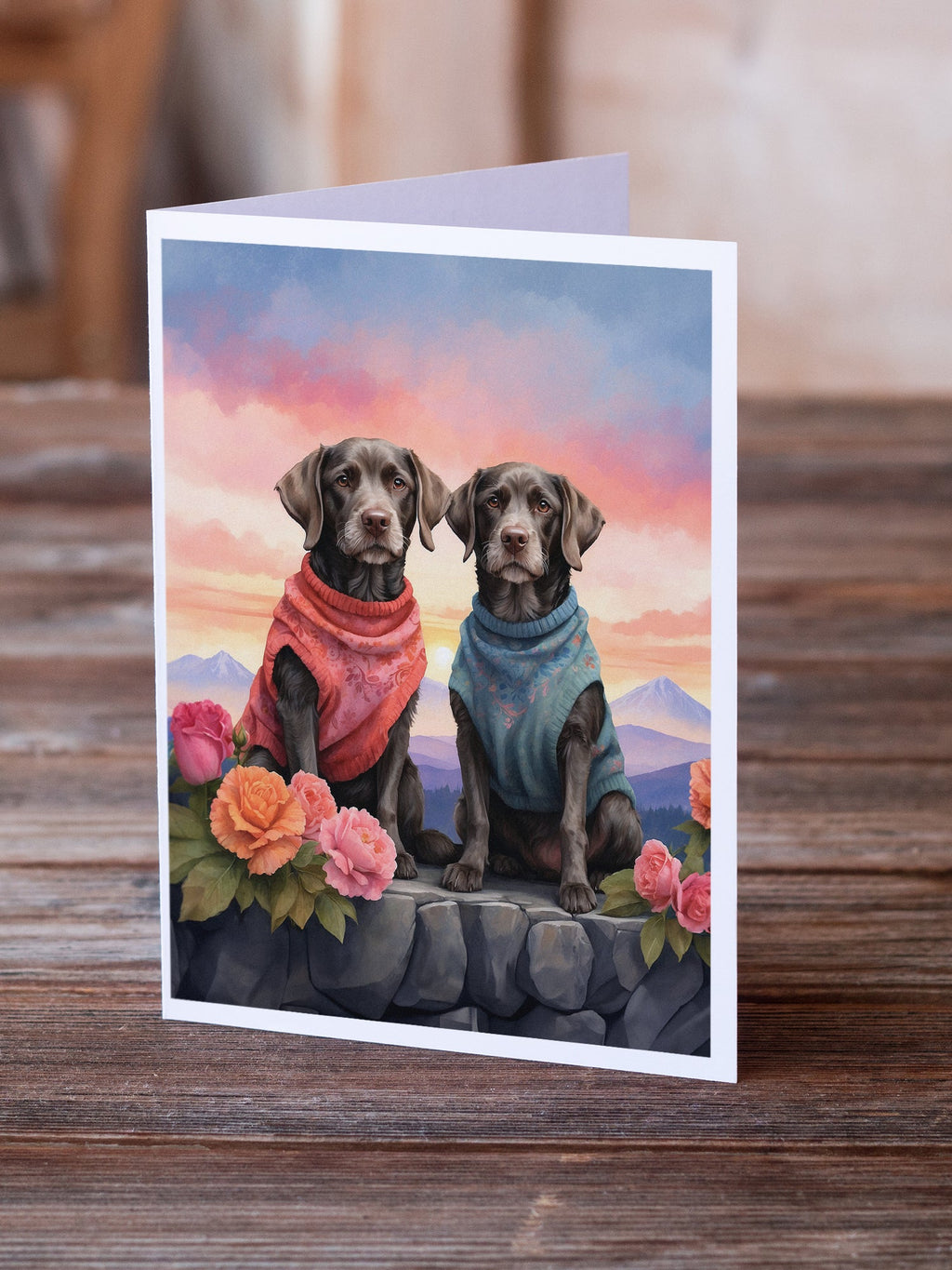 German Wirehaired Pointer Two Hearts Greeting Cards Pack of 8 Blank Cards with Envelopes Whimsical A7 Size 5x7
