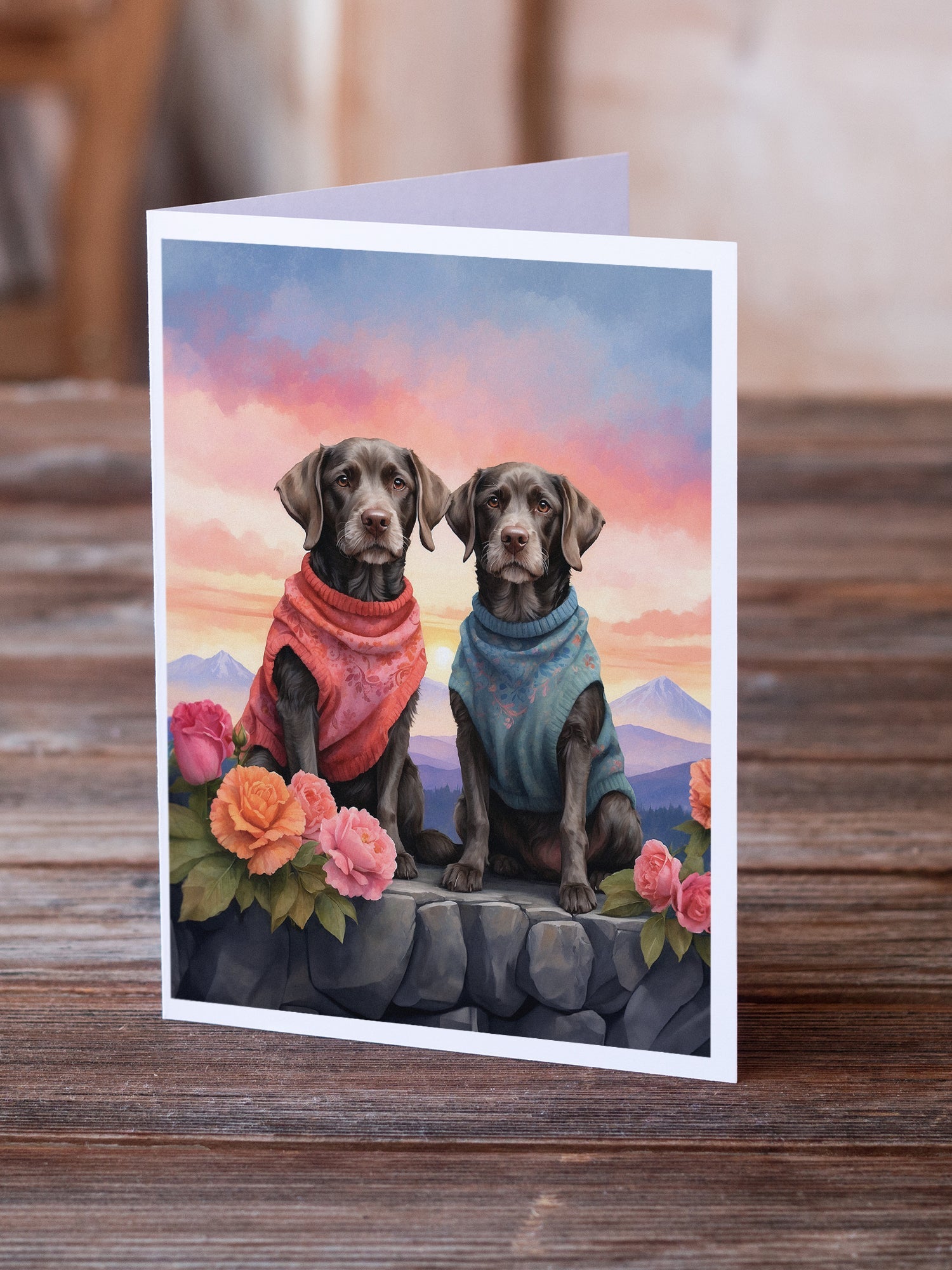 German Wirehaired Pointer Two Hearts Greeting Cards Pack of 8 Blank Cards with Envelopes Whimsical A7 Size 5x7