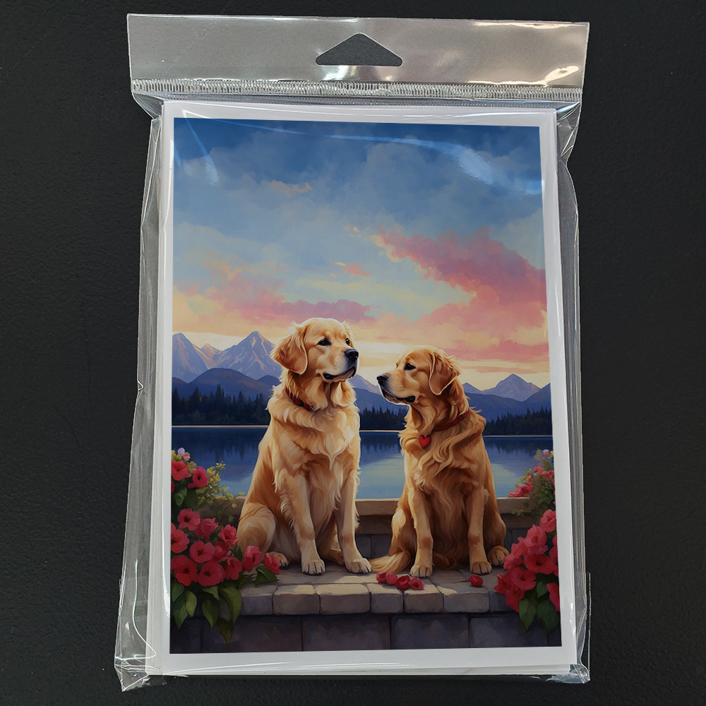 Golden Retriever Two Hearts Greeting Cards Pack of 8 Blank Cards with Envelopes Whimsical A7 Size 5x7