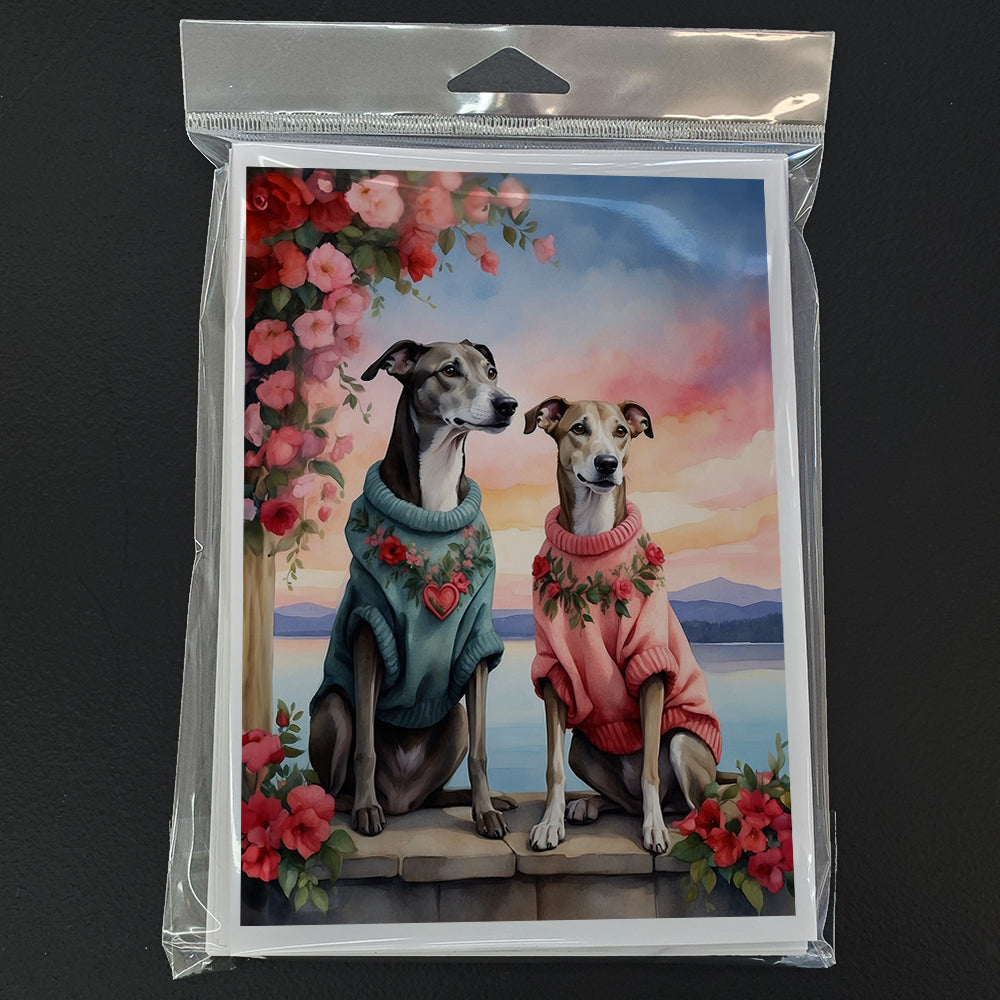 Greyhound Two Hearts Greeting Cards Pack of 8 Blank Cards with Envelopes Whimsical A7 Size 5x7