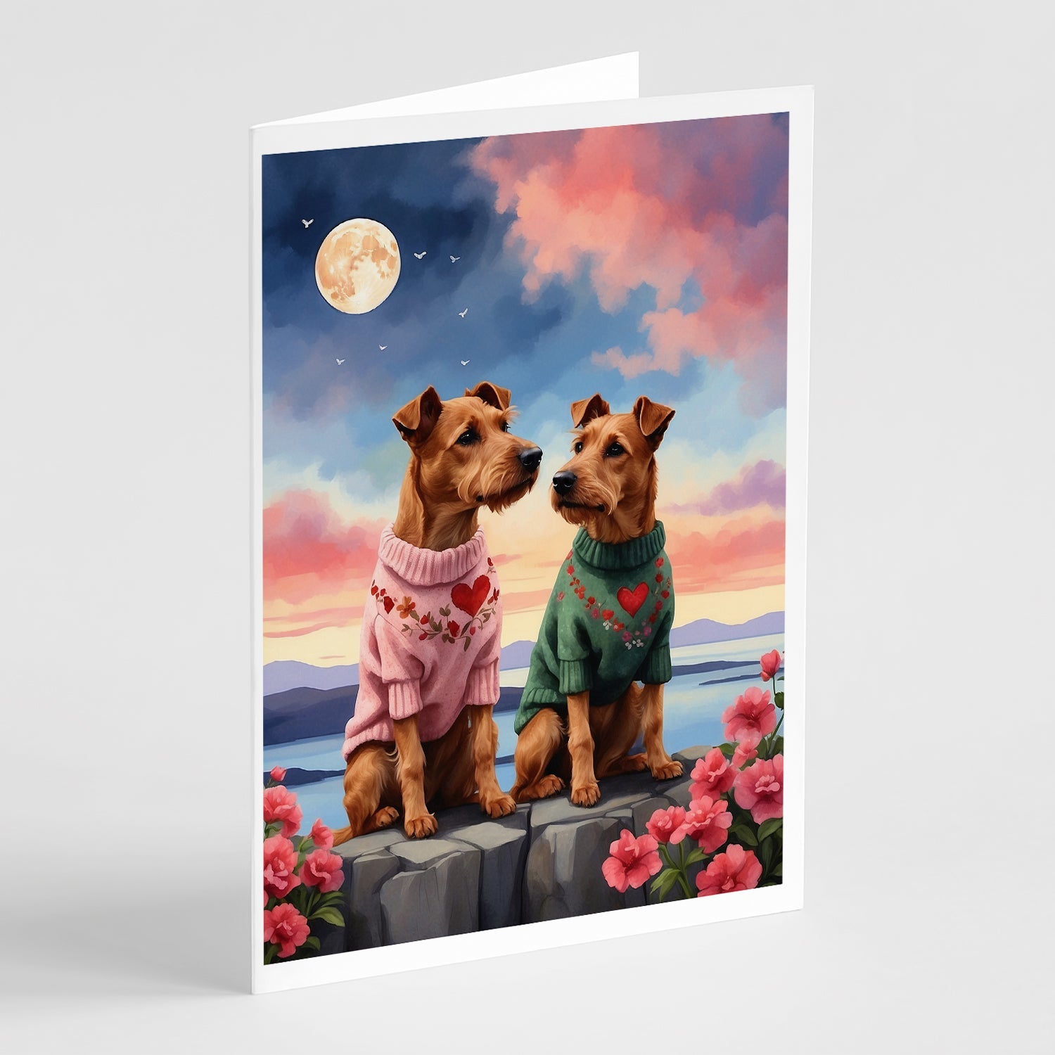Irish Terrier Two Hearts Greeting Cards Pack of 8 Blank Cards with Envelopes Whimsical A7 Size 5x7