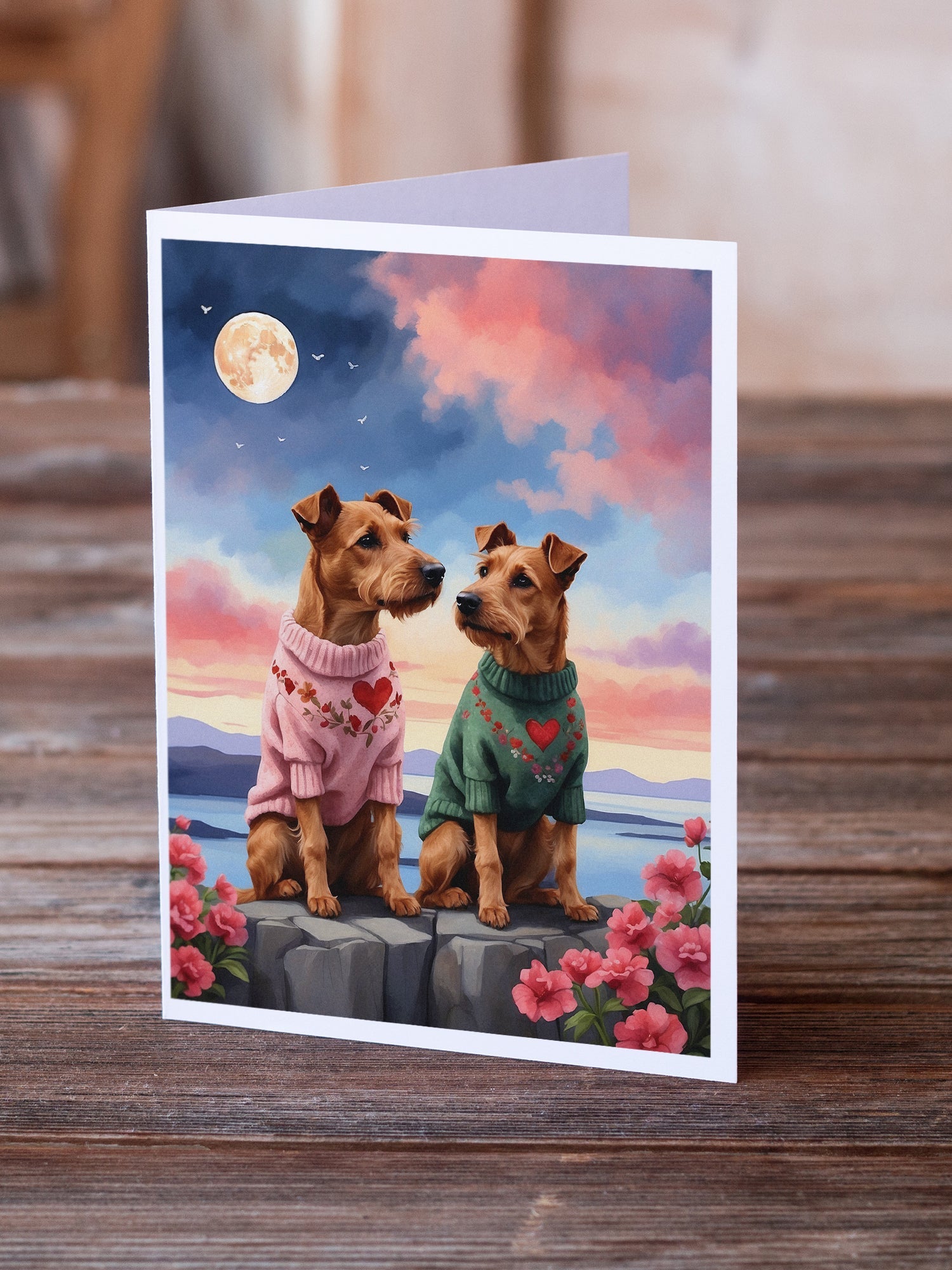 Irish Terrier Two Hearts Greeting Cards Pack of 8 Blank Cards with Envelopes Whimsical A7 Size 5x7