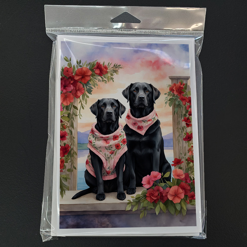 Black Labrador Retriever Two Hearts Greeting Cards Pack of 8 Blank Cards with Envelopes Whimsical A7 Size 5x7