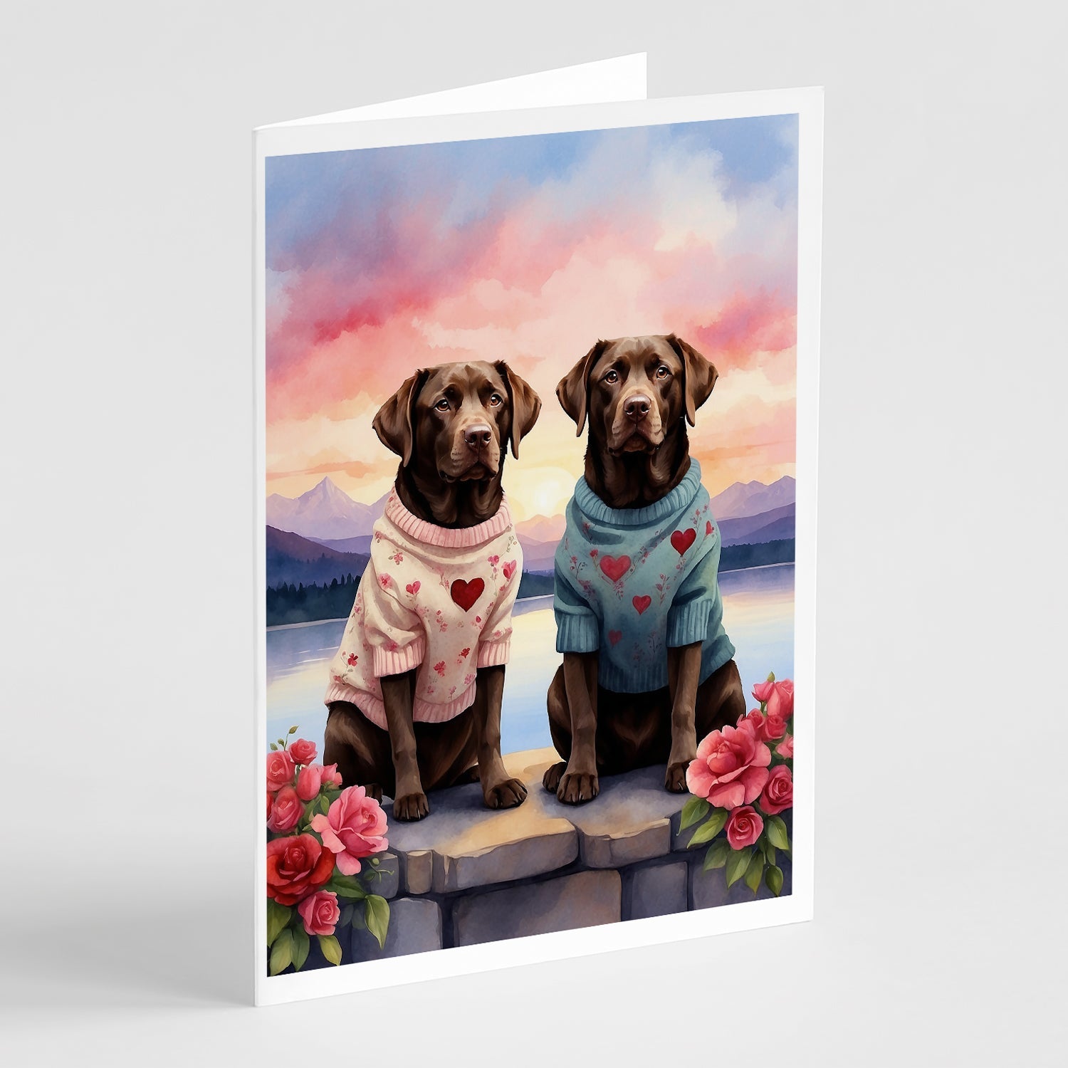 Chocolate Labrador Retriever Two Hearts Greeting Cards Pack of 8 Blank Cards with Envelopes Whimsical A7 Size 5x7