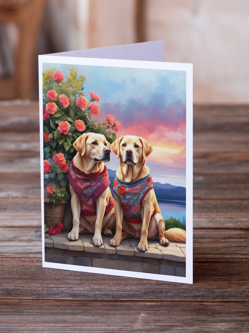 Yellow Labrador Retriever Two Hearts Greeting Cards Pack of 8 Blank Cards with Envelopes Whimsical A7 Size 5x7