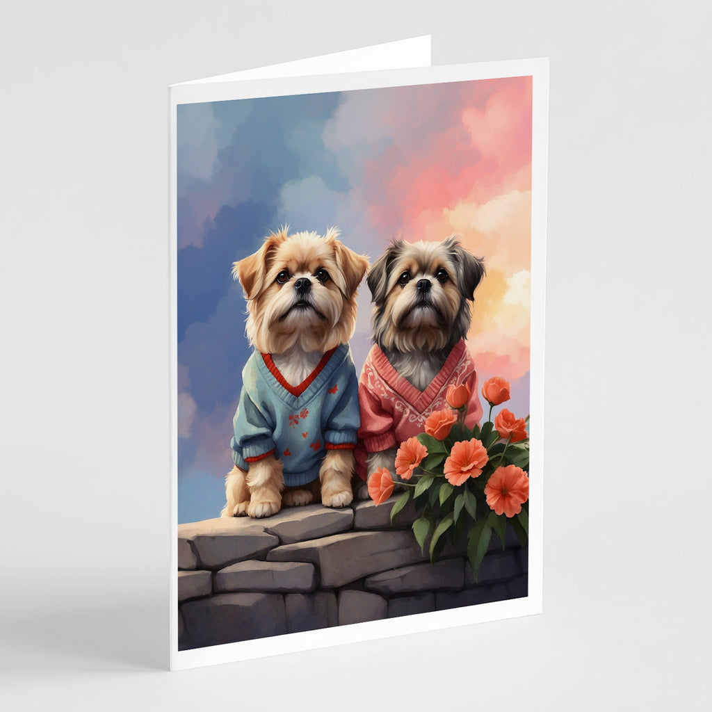 Lhasa Apso Two Hearts Greeting Cards Pack of 8 Blank Cards with Envelopes Whimsical A7 Size 5x7