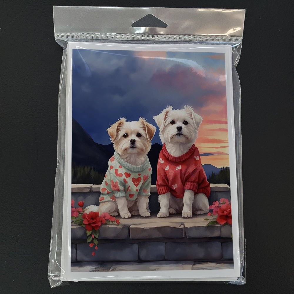 Maltese Two Hearts Greeting Cards Pack of 8 Blank Cards with Envelopes Whimsical A7 Size 5x7