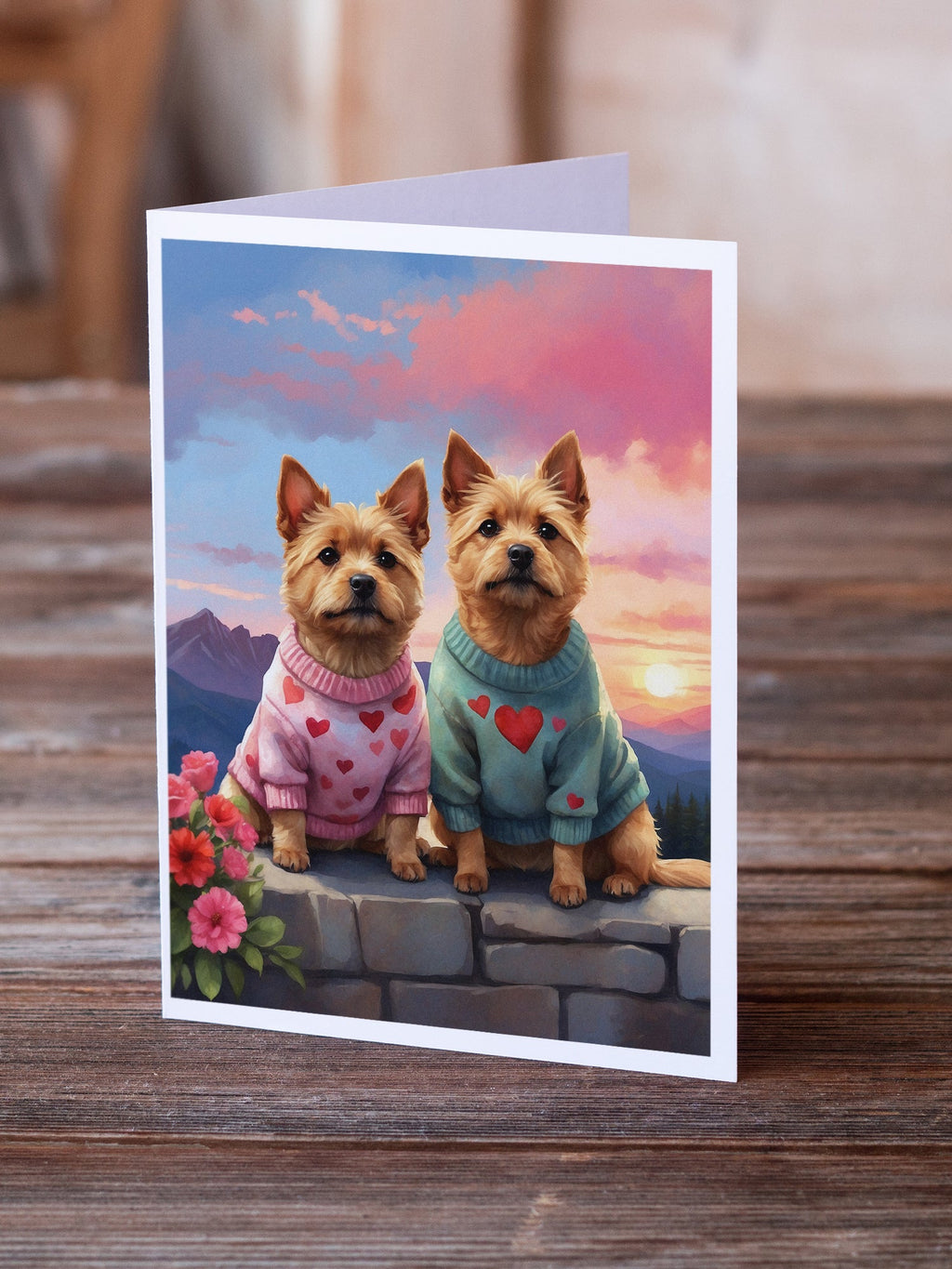 Norwich Terrier Two Hearts Greeting Cards Pack of 8 Blank Cards with Envelopes Whimsical A7 Size 5x7