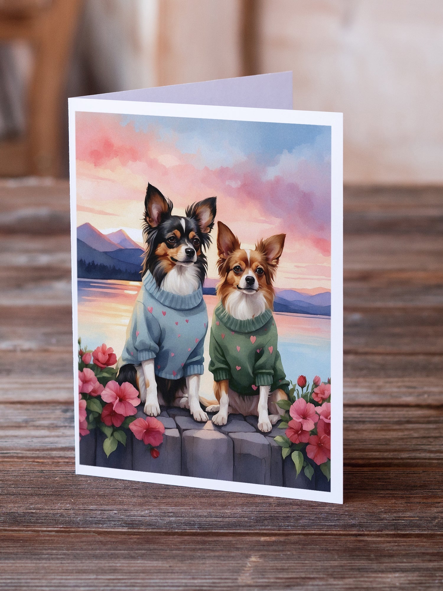 Papillon Two Hearts Greeting Cards Pack of 8 Blank Cards with Envelopes Whimsical A7 Size 5x7