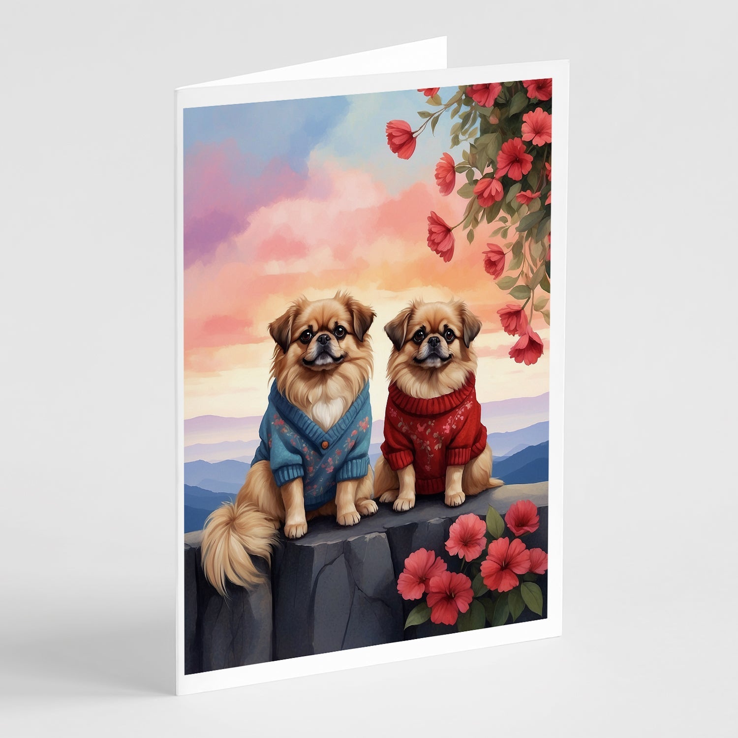 Pekingese Two Hearts Greeting Cards Pack of 8 Blank Cards with Envelopes Whimsical A7 Size 5x7
