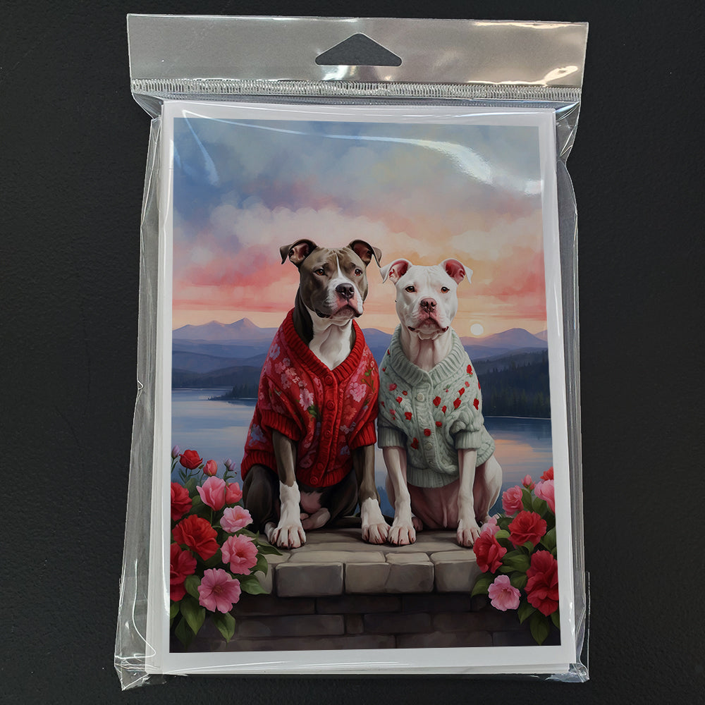 Pit Bull Terrier Two Hearts Greeting Cards Pack of 8 Blank Cards with Envelopes Whimsical A7 Size 5x7