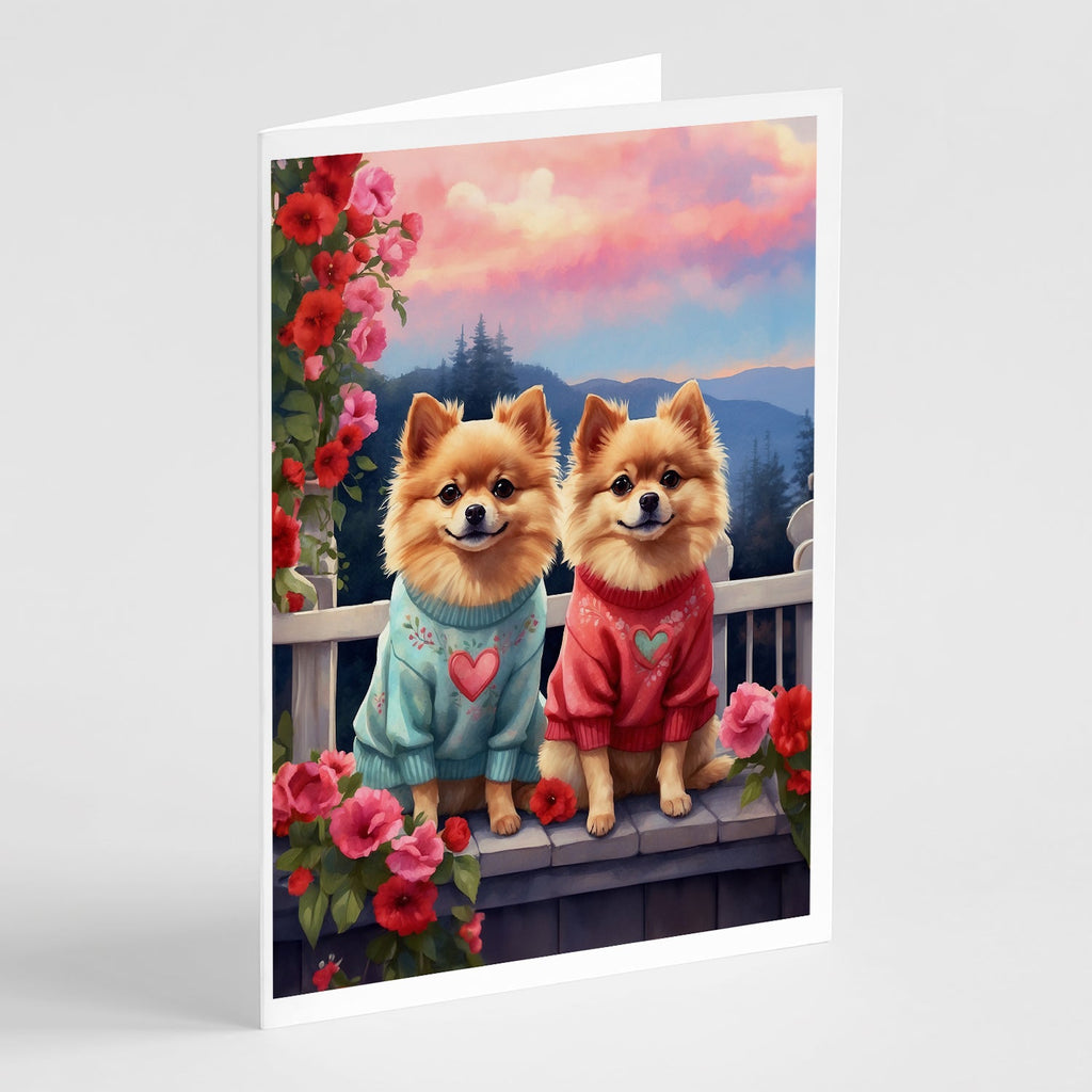 Pomeranian Two Hearts Greeting Cards Pack of 8 Blank Cards with Envelopes Whimsical A7 Size 5x7
