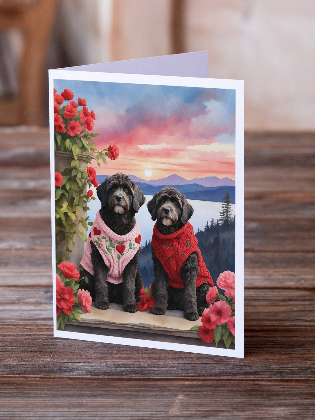Portuguese Water Dog Two Hearts Greeting Cards Pack of 8 Blank Cards with Envelopes Whimsical A7 Size 5x7