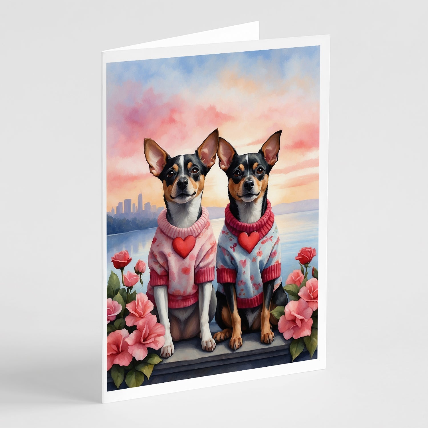 Rat Terrier Two Hearts Greeting Cards Pack of 8 Blank Cards with Envelopes Whimsical A7 Size 5x7
