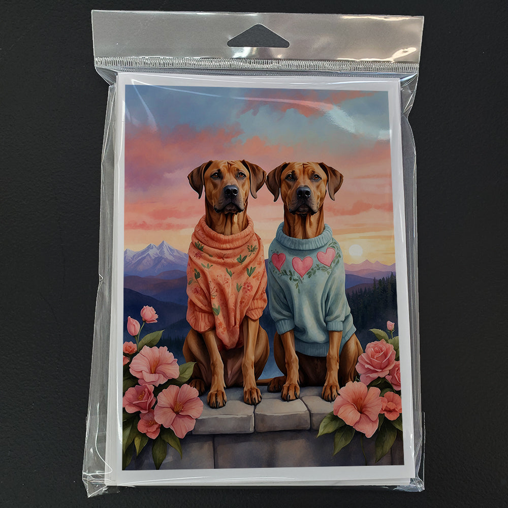 Rhodesian Ridgeback Two Hearts Greeting Cards Pack of 8 Blank Cards with Envelopes Whimsical A7 Size 5x7