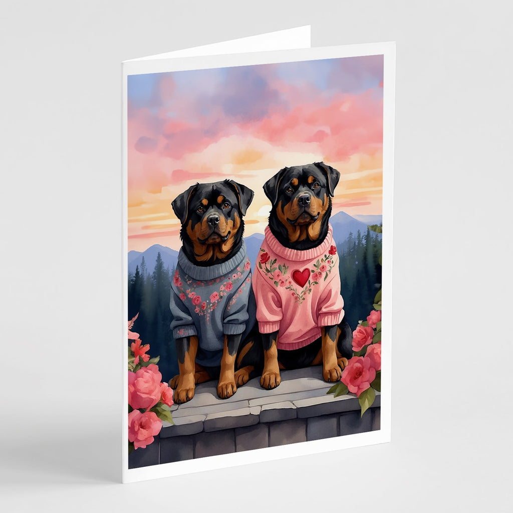 Rottweiler Two Hearts Greeting Cards Pack of 8 Blank Cards with Envelopes Whimsical A7 Size 5x7