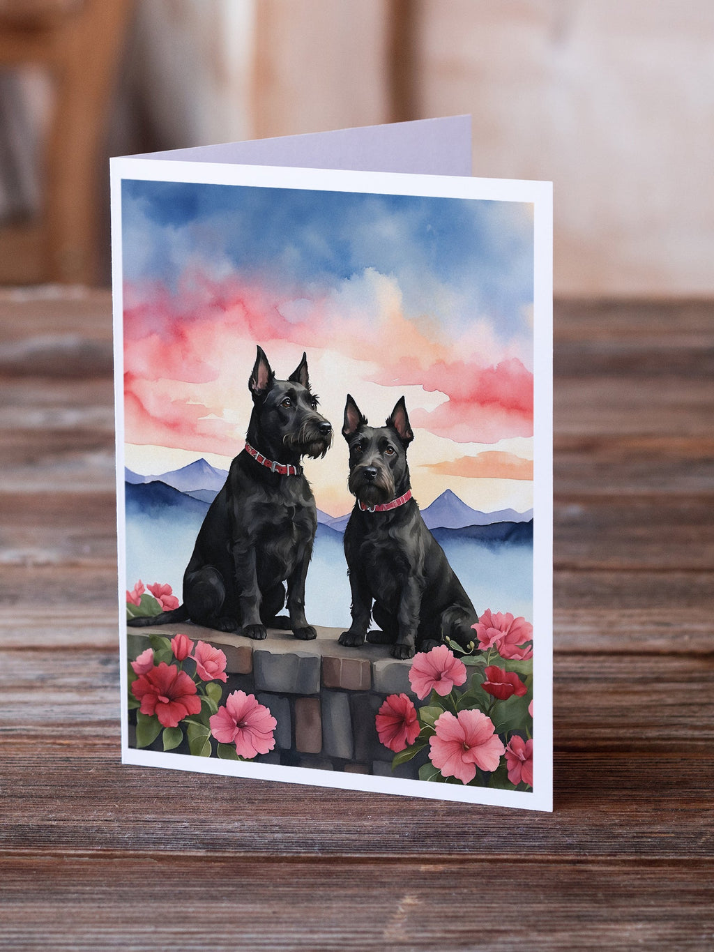 Scottish Terrier Two Hearts Greeting Cards Pack of 8 Blank Cards with Envelopes Whimsical A7 Size 5x7